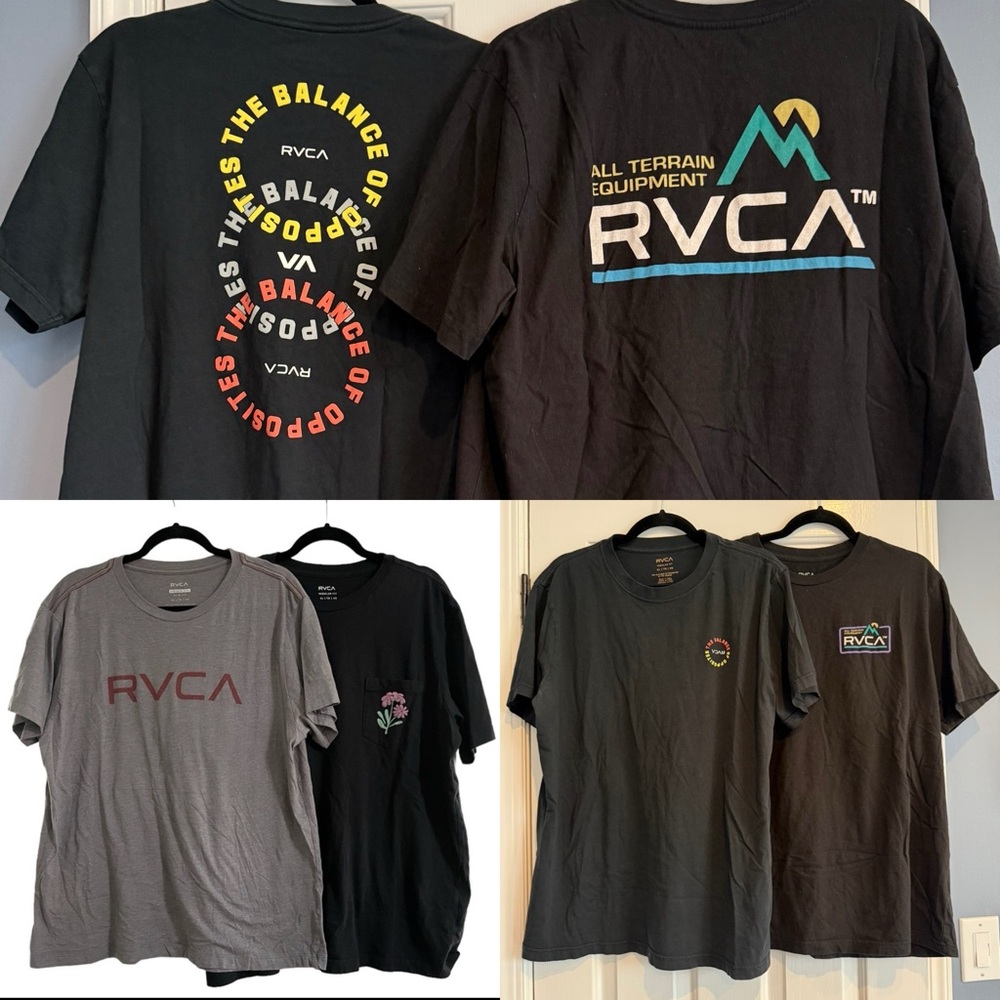 RVCA Men’s Short Sleeve Tshirts.4 Shirts. Extra Large. Regular Fit. Black